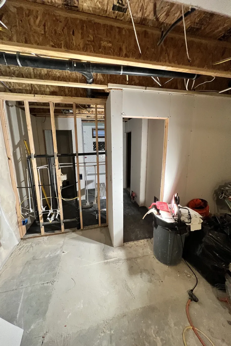 Basement framing and drywall installation during Boise renovation
