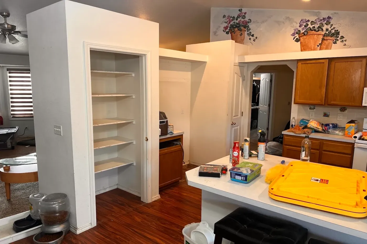Kitchen pantry and cabinetry mid-demolition during Boise remodel