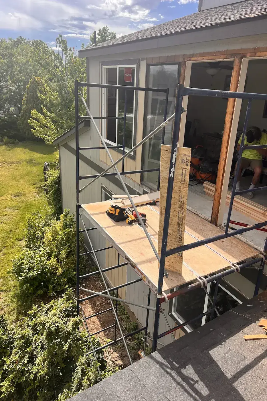 Scaffolding set up for second-story window installation in Boise